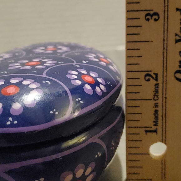 Vintage Red Clay Purple Mexican Folk Art Floral Hand Painted Oval Trinket Box - Picture 11 of 12